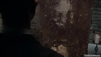 Bound busty MILF in latex fucked