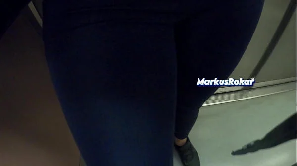 My Wife Let Older Unknown Man to Touch her Pussy Lips Over her Spandex Leggings in Subway