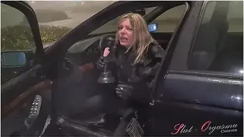 Equine Dildo Deep Throat On A Public Parking Lot Before Shopping