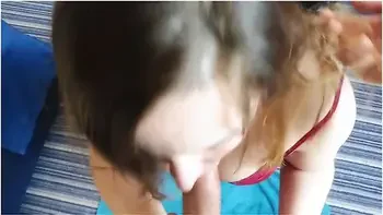 Girl With Big Natural Tits Sucks Cock Blowjob