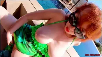 Busty Redhead Milf Red Xxx Gets Off Poolside