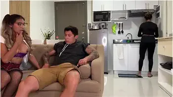 Naughty College Girl Fucks Her Stepmoms Boyfriend On The Couch In Front Of Her!