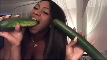 Food Sex - Sloppy Blowjob - Sucking Cucumbers - Spitting - Ebonylovers