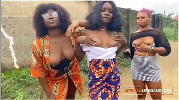 Horny African Babes Show Tits For Real Lesbian Threesome After Jungle Rave