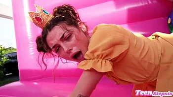 Johnny Love Fucks Shrooms Q as Princess Peach in Bouncy Castle Blowjob