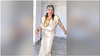 Oriental Splendor: Busty Granny Mariaold Golden Dress Dance Extravaganza