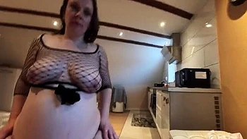 Saskialove87 German MILF gets rough pregnant sex on sofa - hardcore deep throat and titty fucking