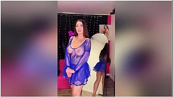 57 Milf Tries Blue Transparent Lingerie Try On