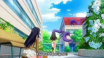 A monster sucks her big tits and a beautiful girl with a dick penetrates her and cums inside her