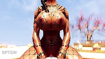 Curvy Bronze Whore In Fishnets Fucks Dragonborn On The Beach 2