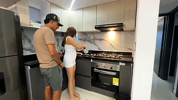 Latina Lily Pup fucks neighbor hard for coffee - big cock in her tight ass rough sex homemade