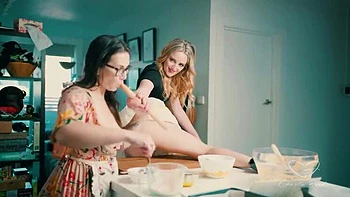 Blonde Charlie Forde and Brunette Chasey Devil Lesbian Cake Baking Sex with Big Natural Tits and Glasses