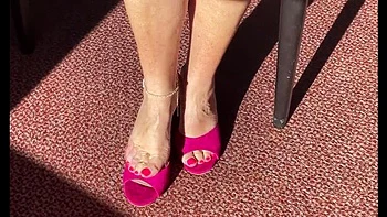 Mature British MILF with Big Natural Tits Shows Feet in White Playsuit - Homemade Part 2