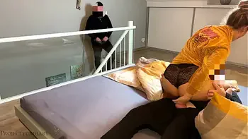 housewife cheating with neighbor - husband watches and gives her a second cum fill