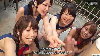 Japanese schoolgirls 18+ in swimsuits CFNM handjob harem