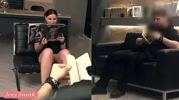 Silence. Jeny Smith with no panties teasing a man. Hidden camera office prank