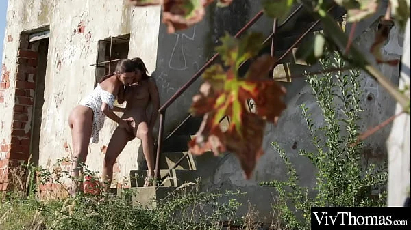 Cute teen has hot lesbian sex with her older girlfriend outdoors