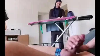 OMG !! He pulls out his cock in front of this muslim maid!!