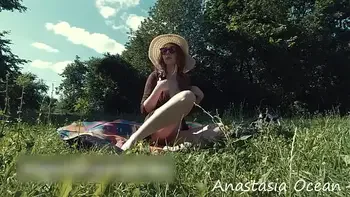 Walking without undearwear in park. Flashing pussy and tits. Meeting with stranger. Real public.