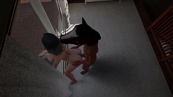 A mask guy fucks girl in front of the window