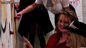 CFNM babes cock sucking in glory hole