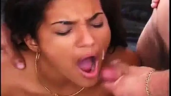 Hot mulatto with a big tail moaning and cumming while giving her pussy and spit: Blowjob, Doggy  Hardcore Porn