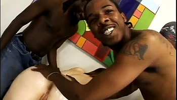Big ass brunette gets double penetrated in interracial gangbang