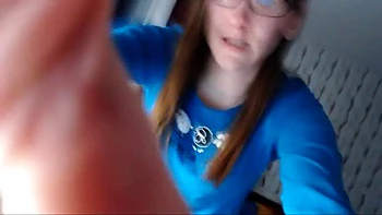 Teen with glasses spreads her pussy and fingers herself: Amateur, Brunette  Masturbation Porn