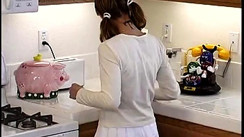 Stockinged sweet teen double penetrated and double creampied