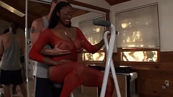 Hot busty ebony MILF gives him amazing blow and boobjob