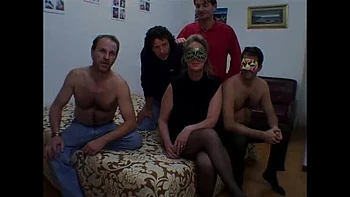 Italian BBW Gangbang - Hairy Mature Slut Drinks Cum from Friends