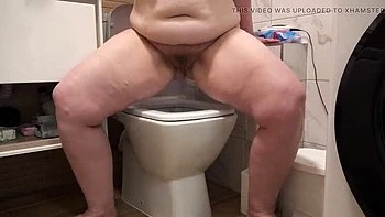 Chubby MILF with Hairy Pussy Pissing and Dirty Talk in Toilet Solo