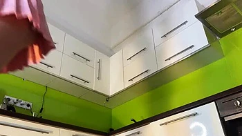 Skinny Blonde Wife Bonnie Dolce Bored in Kitchen Lifts Skirt Shows Cotton Panties