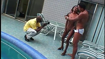 Latina takes it up her ass by the pool ft. Isabela Marques: Blowjob, Doggy  Big Tits Porn