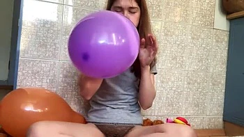 Sexy Brunette Petite Teen Popping Balloons Nude Solo HD