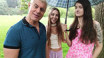 Two cute girls in a hot threesome with Porno Dan