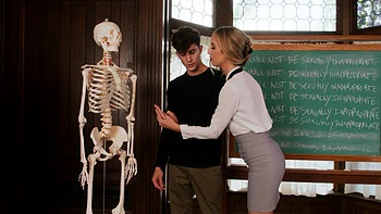 Cougar teachers parker and millie in a steamy classroom scene