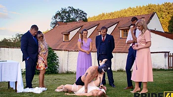 Andrea and her husband fucked outdoors in sexy lingerie and stockings