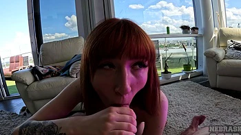 Redhead Lily Mays gets her big tits jerked off