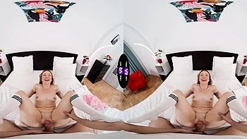 Blonde teen Alice Klay rides a big cock in stunning vr porn