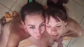 Guy cums and pisses in two girls held open eyes | POV | dirty talking