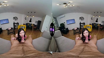 Luna Lynx rides cock in reverse cowgirl with long hair