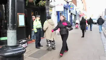 Beautiful and very slutty slut shows her ass in public while pissing between her legs