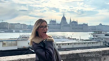 Wetting Her Jeans On The Streets Of Budapest