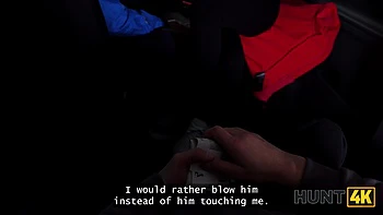 HUNT4K. She ripped her leggings and sucked stranger's cock in front of her BF for new ones