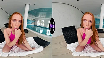 Redhead beauty Holly Molly enjoys solo sex by the pool