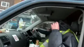 Horny girl pisses in leggings and shows her tits in public