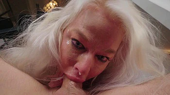 Blonde milf London River gets her throat drenched with cum.