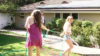 Manuel Ferrara and Elena Koshka in sensual, clothed sex action