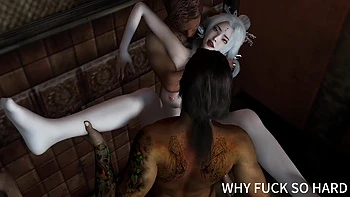 3D Big Boobs Slut Cheating with Two Big Cock in the Bathroom